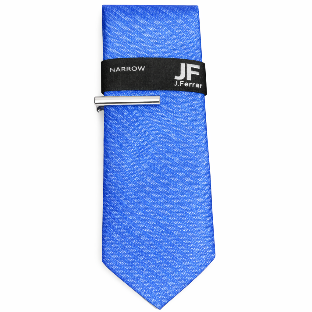J.Ferrar Narrow Blue Necktie with Tie Clip – Classic Textured Design