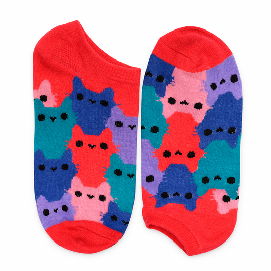 Socks Cute Cat Pattern Ankle Socks – Multicolor (Red Base)