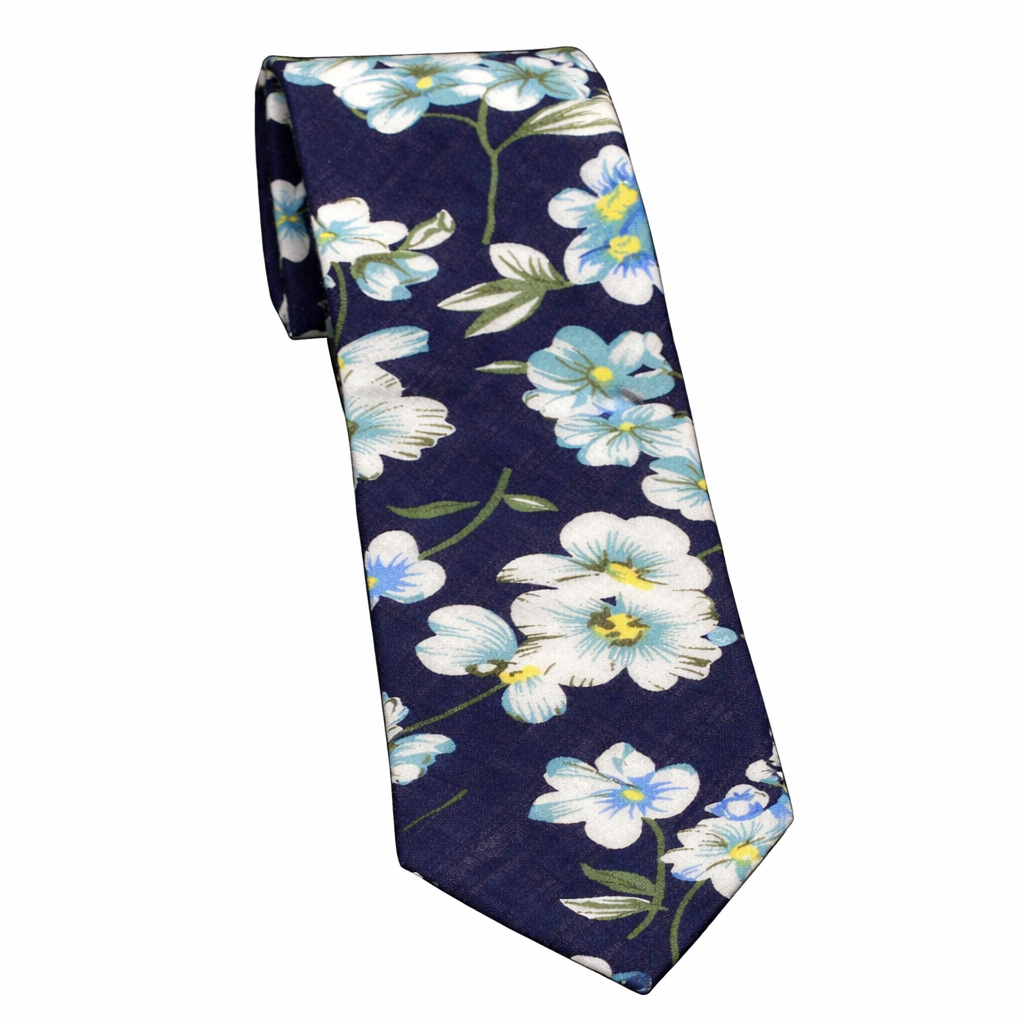JF J.Ferrar Floral Slim Necktie – Navy Blue Elegant Men’s Tie