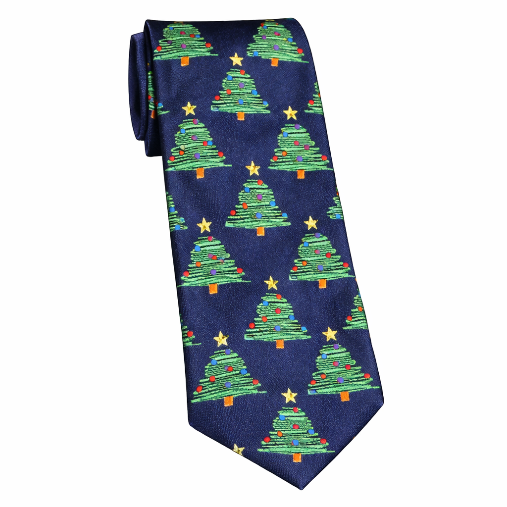 Holiday Traditions Boys’ Christmas Necktie – Festive Tree Print Tie