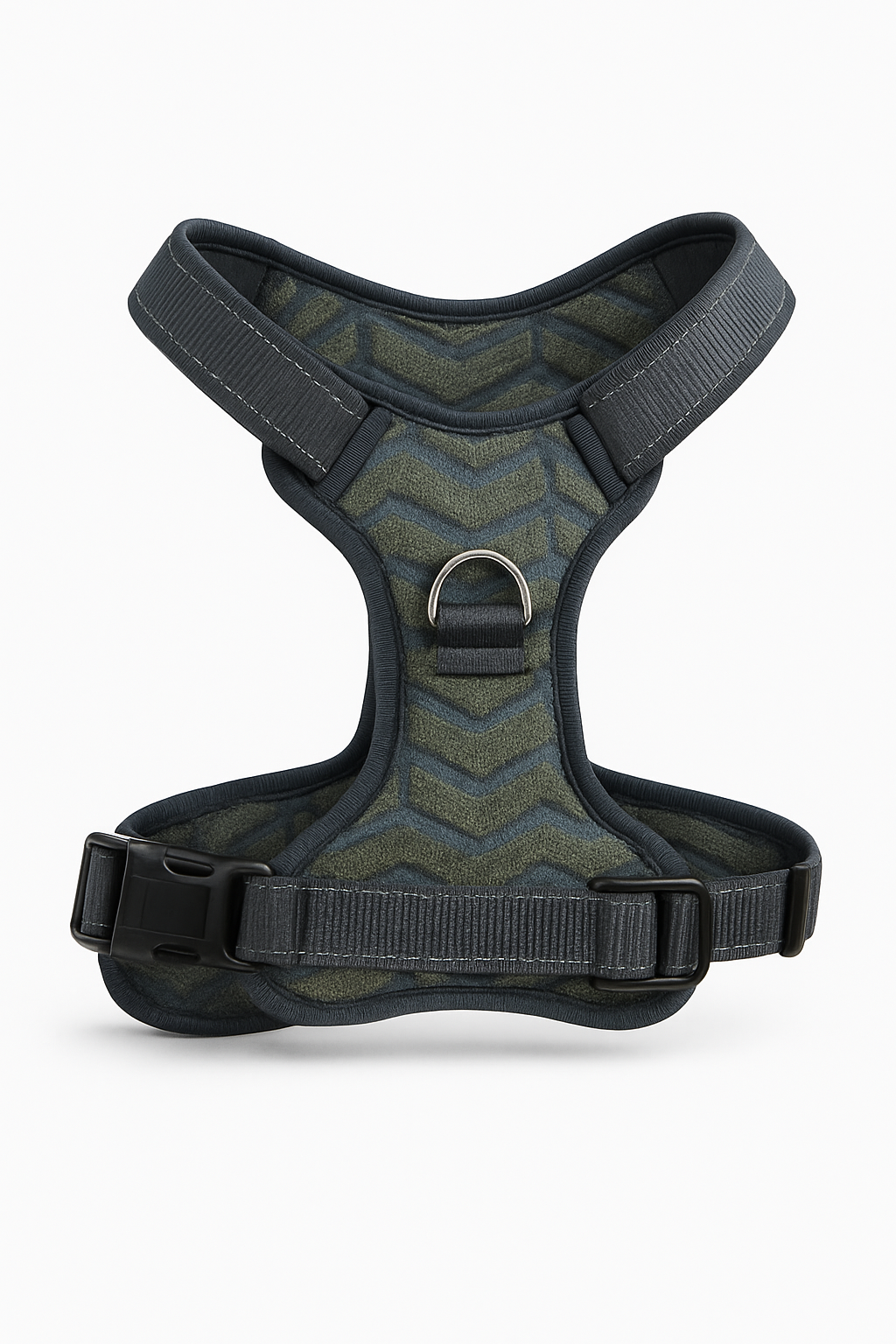 Dog harness with chevron pattern on a white background