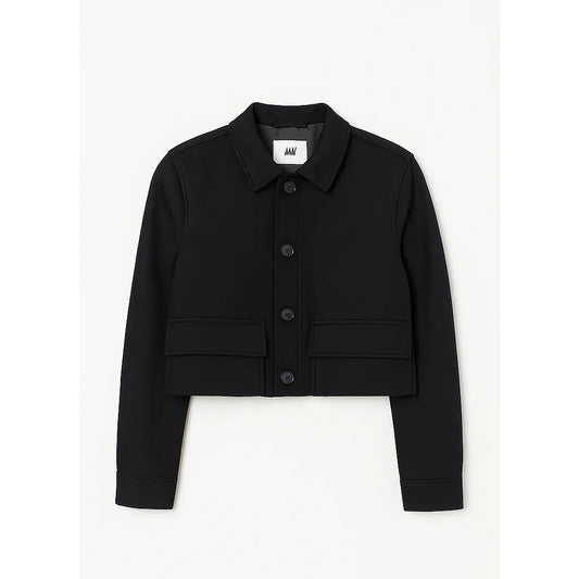 Marine BlACK Short Wool-Blend Coat with Classic Lapel - Gomix Brands Outlet