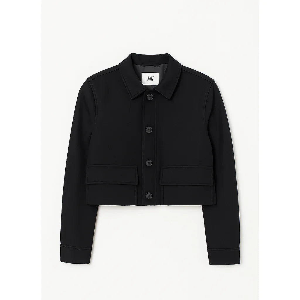 Marine BlACK Short Wool-Blend Coat with Classic Lapel - Gomix Brands Outlet