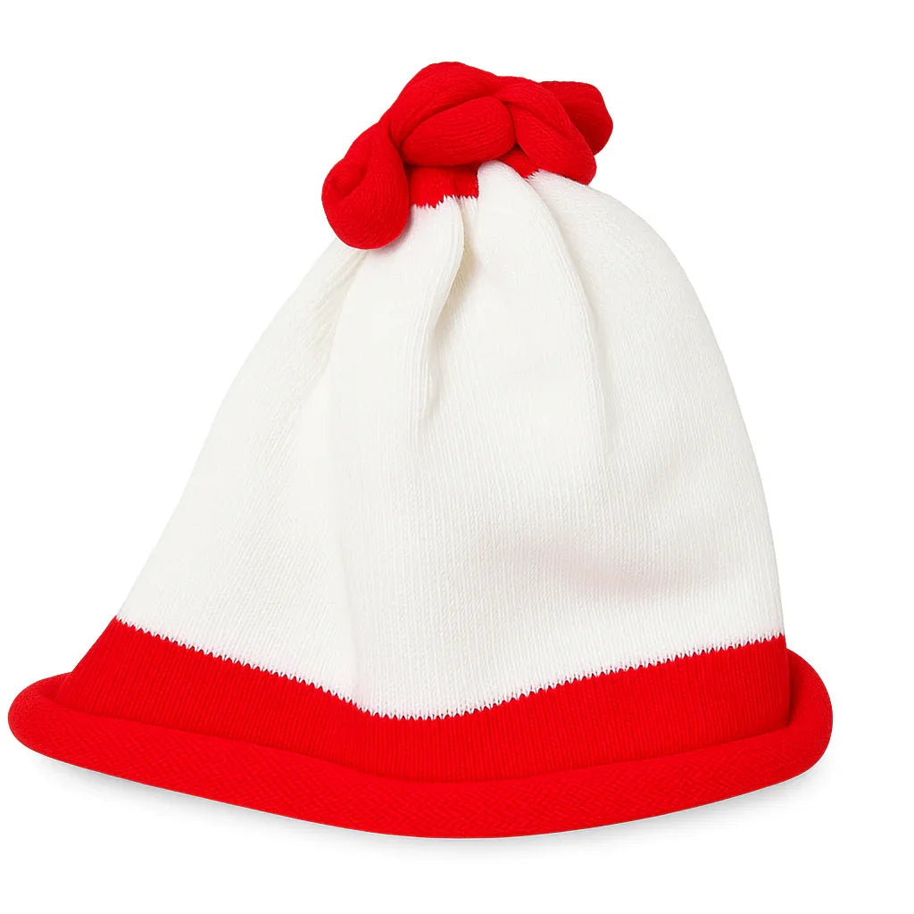 Red and White Knitted Baby Hat with Top Flower Knot - Gomix Brands Outlet