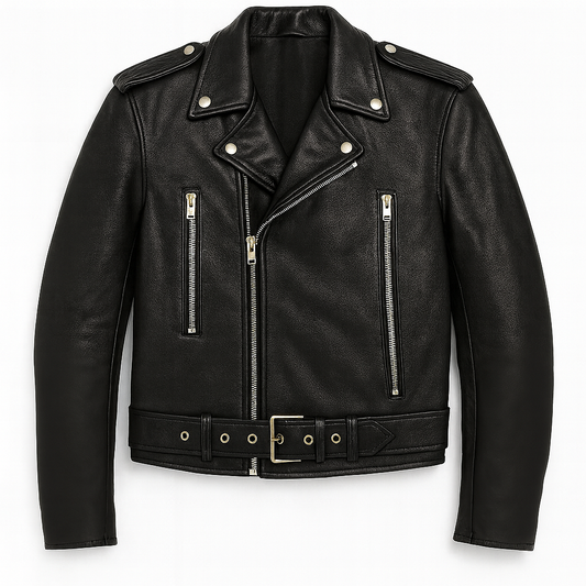 Black leather jacket with zippers on a white background