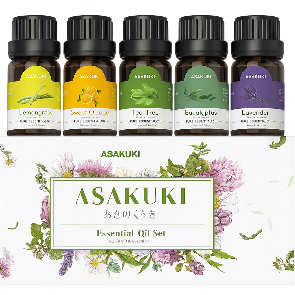 ASAKUKI 6-Count Essential Oil Diffuser Set – 10ml Bottles.