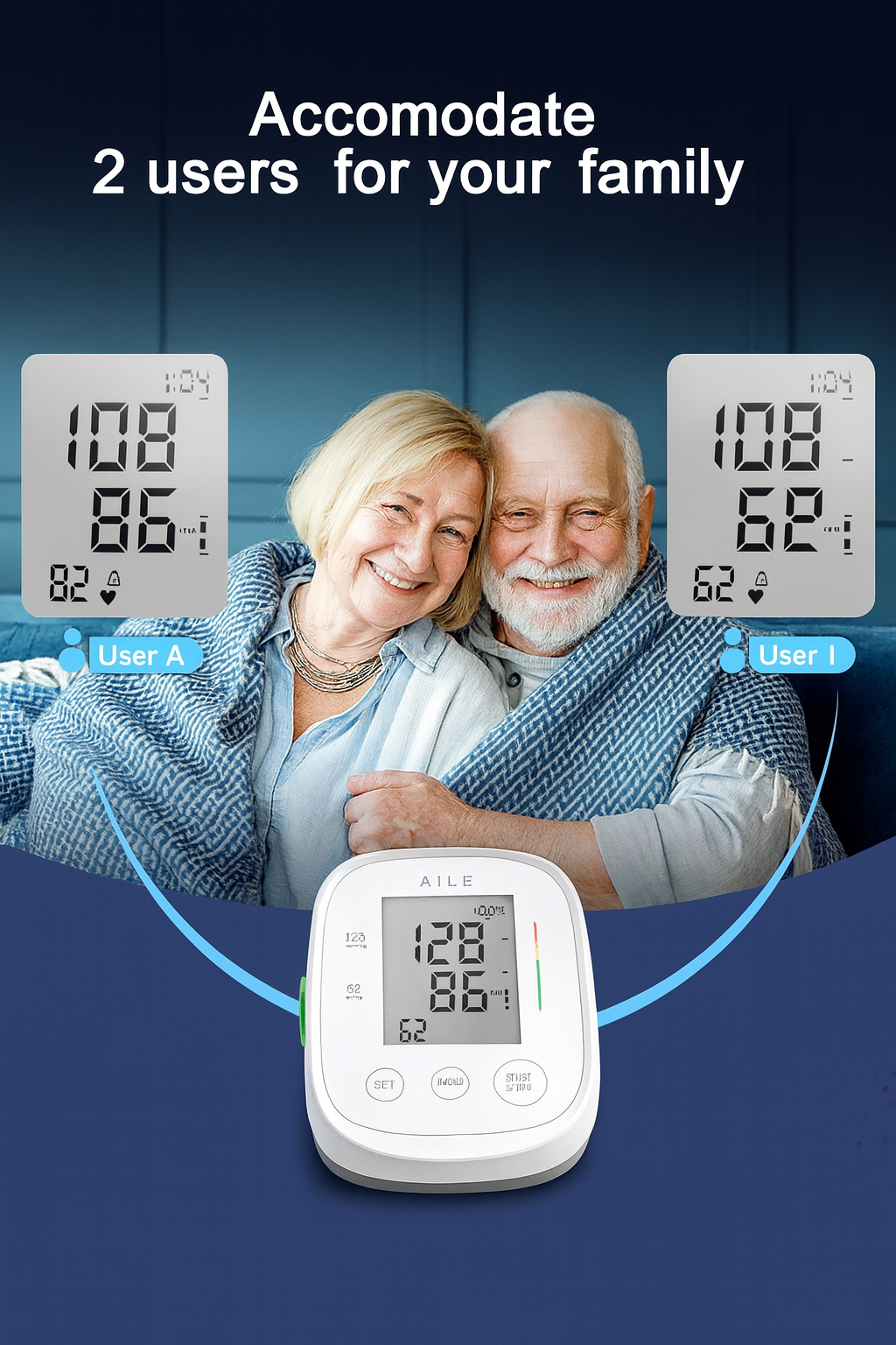 AILE X5 Large Cuff Digital Blood Pressure Monitor Dual User