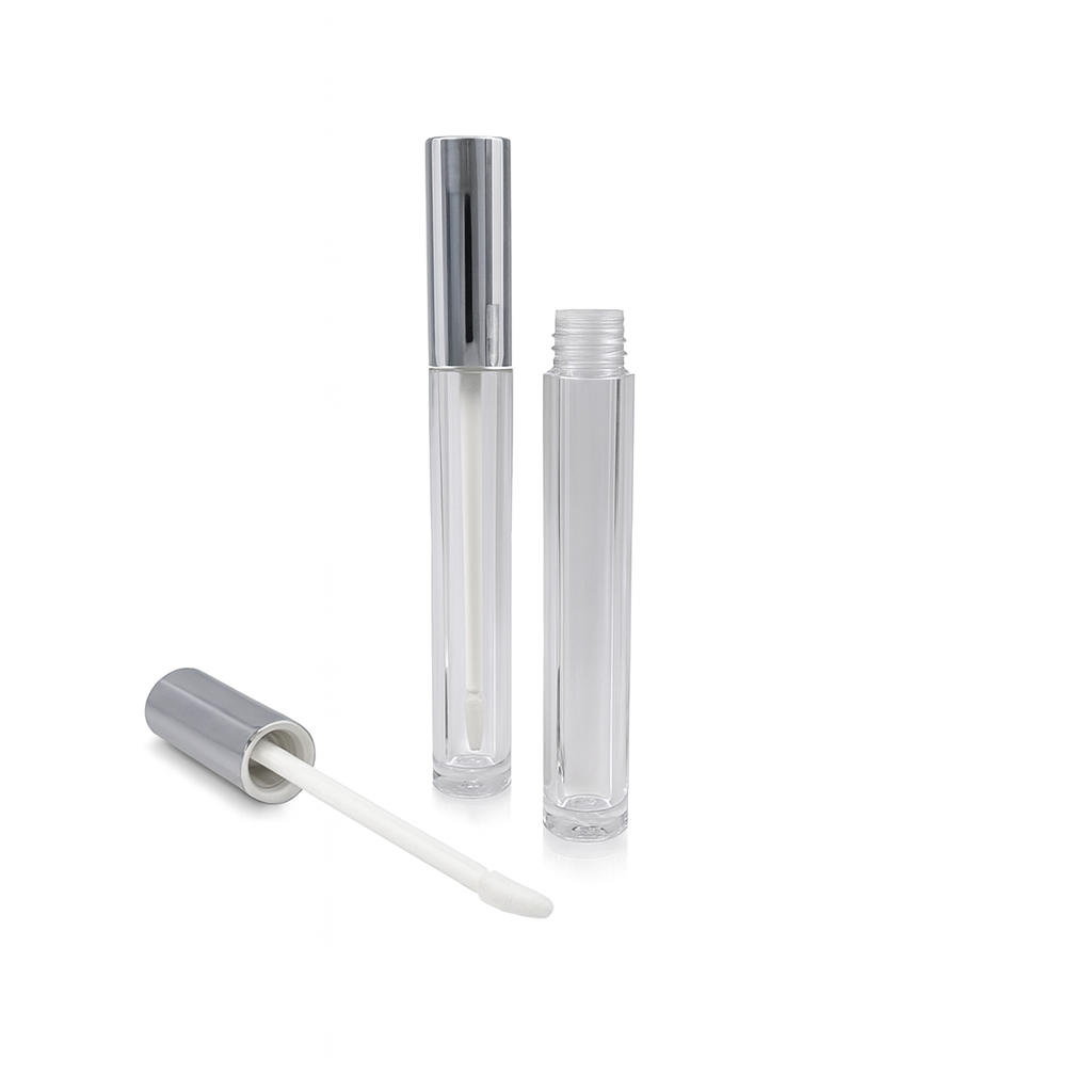 Shiny Silver Cap Clear Lip Gloss Container with Clear Bottle 10pcs set.