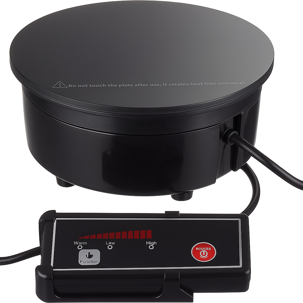 Lacor 700W Round Induction Plate – Compact Black Cooktop for Camping.