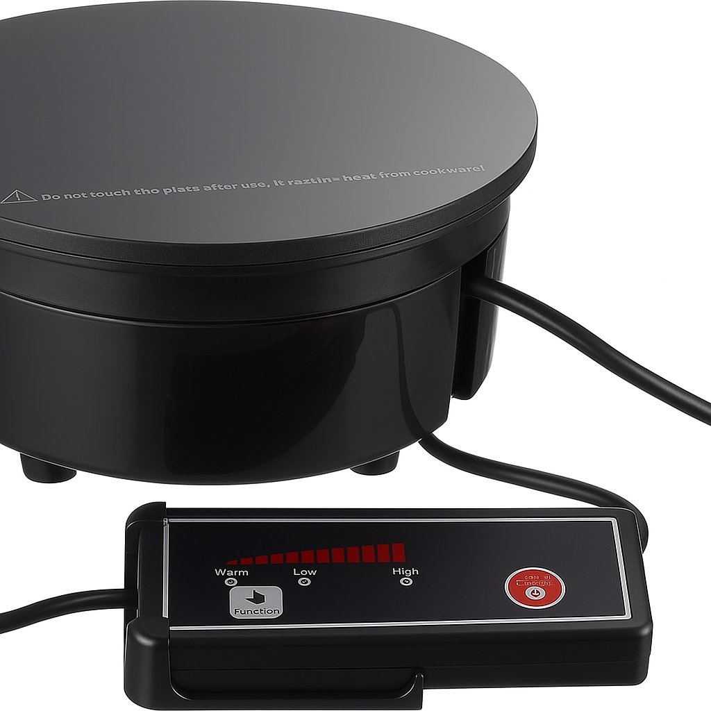 Lacor 700W Round Induction Plate – Compact Black Cooktop for Camping.