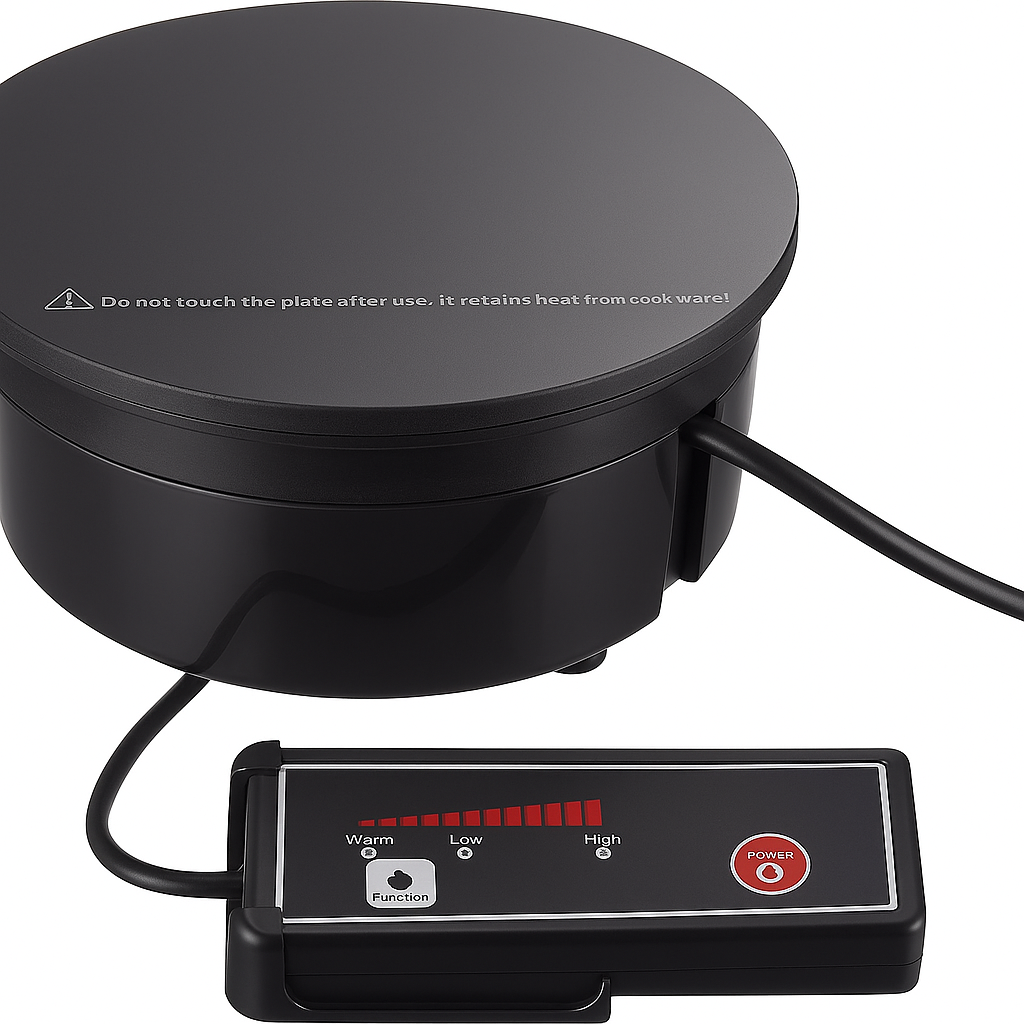 Lacor 700W Round Induction Plate – Compact Black Cooktop for Camping.