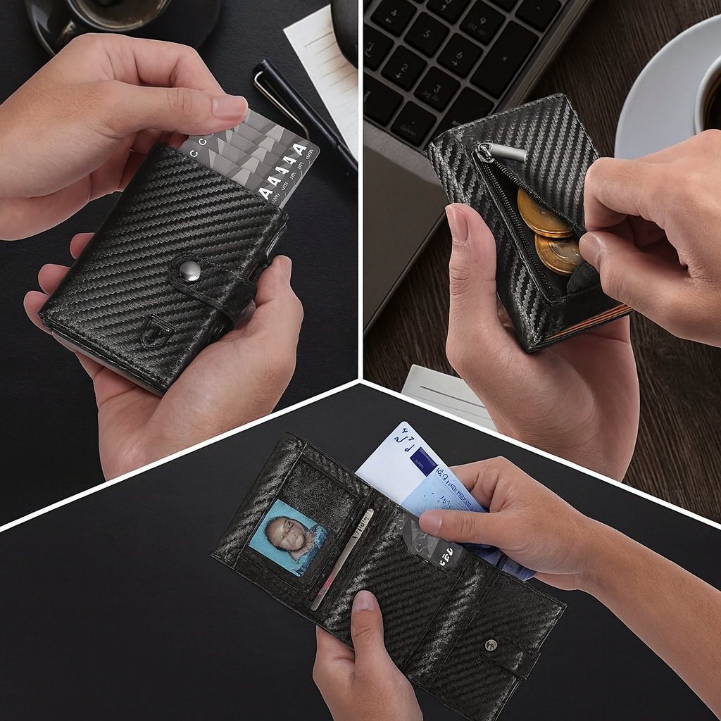 Tomylv RFID-Blocking Carbon Fiber Leather Bifold Wallet – Black/Orange
