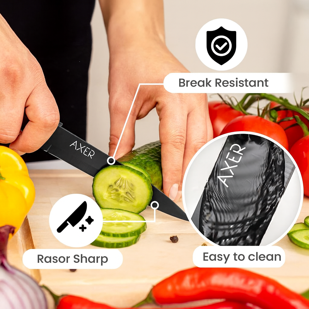 Axer 12cm Black Stainless Steel Utility Knife – Sharp Ergonomic Blade
