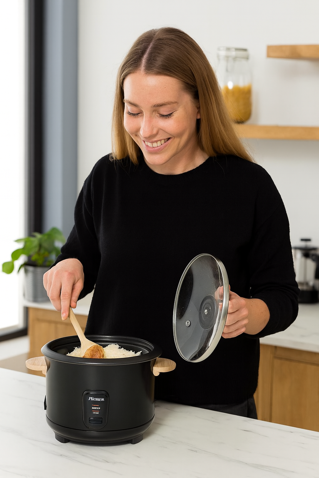 Bestron Rice Cooker with Bamboo Handles & Keep Warm Function