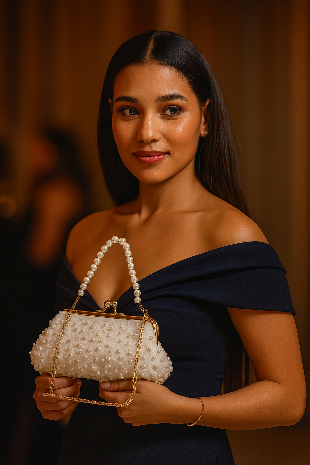 YEBON Pearl-Embellished Elegant Evening Clutch Bag for Weddings