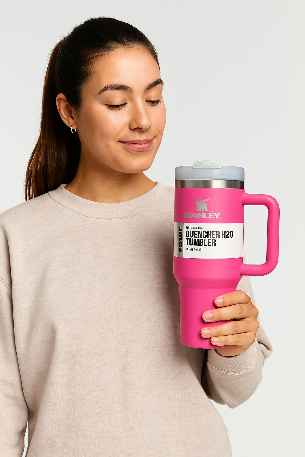 Hot Pink original Stanley Quencher Tumbler Cup with Comfortable Handle.