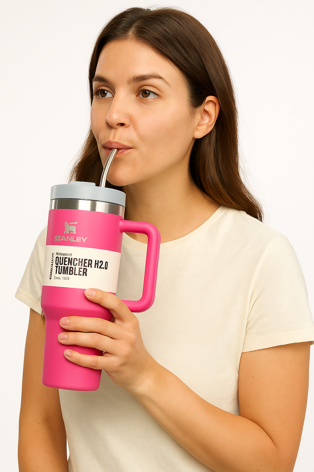 Hot Pink original Stanley Quencher Tumbler Cup with Comfortable Handle.