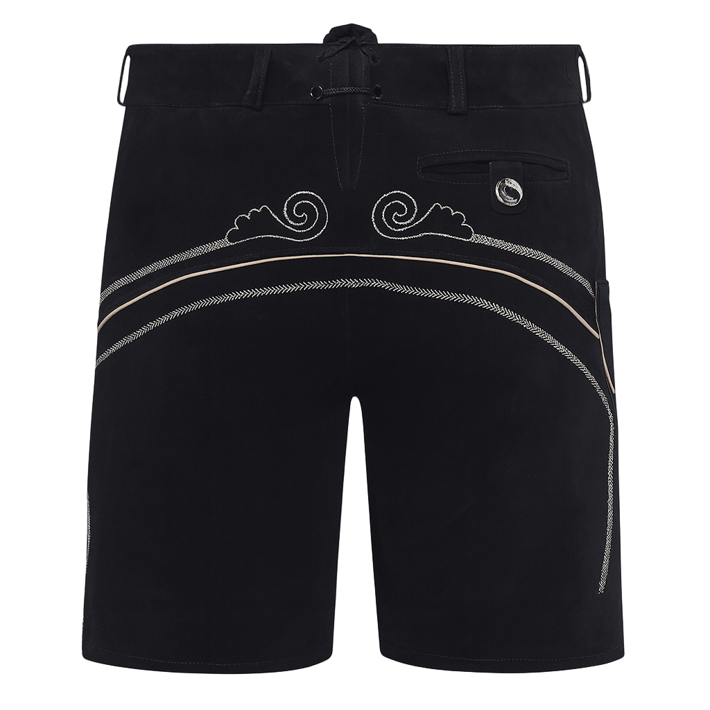 Black shorts with white wave designs on a light white background