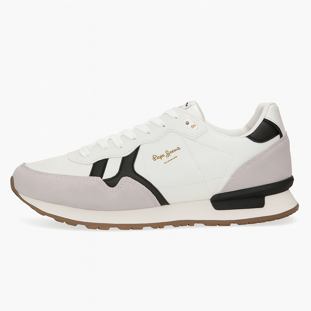 Pepe Jeans Brit Supra Men's Casual White Leather Sneakers with Treaded Sole