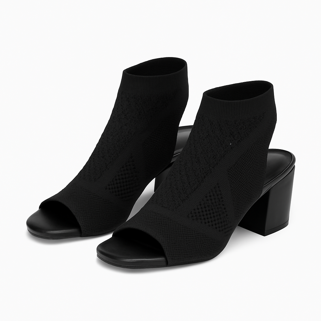 Women's Knit Chunky Block Heel Sandals with Slingback Peep Toe
