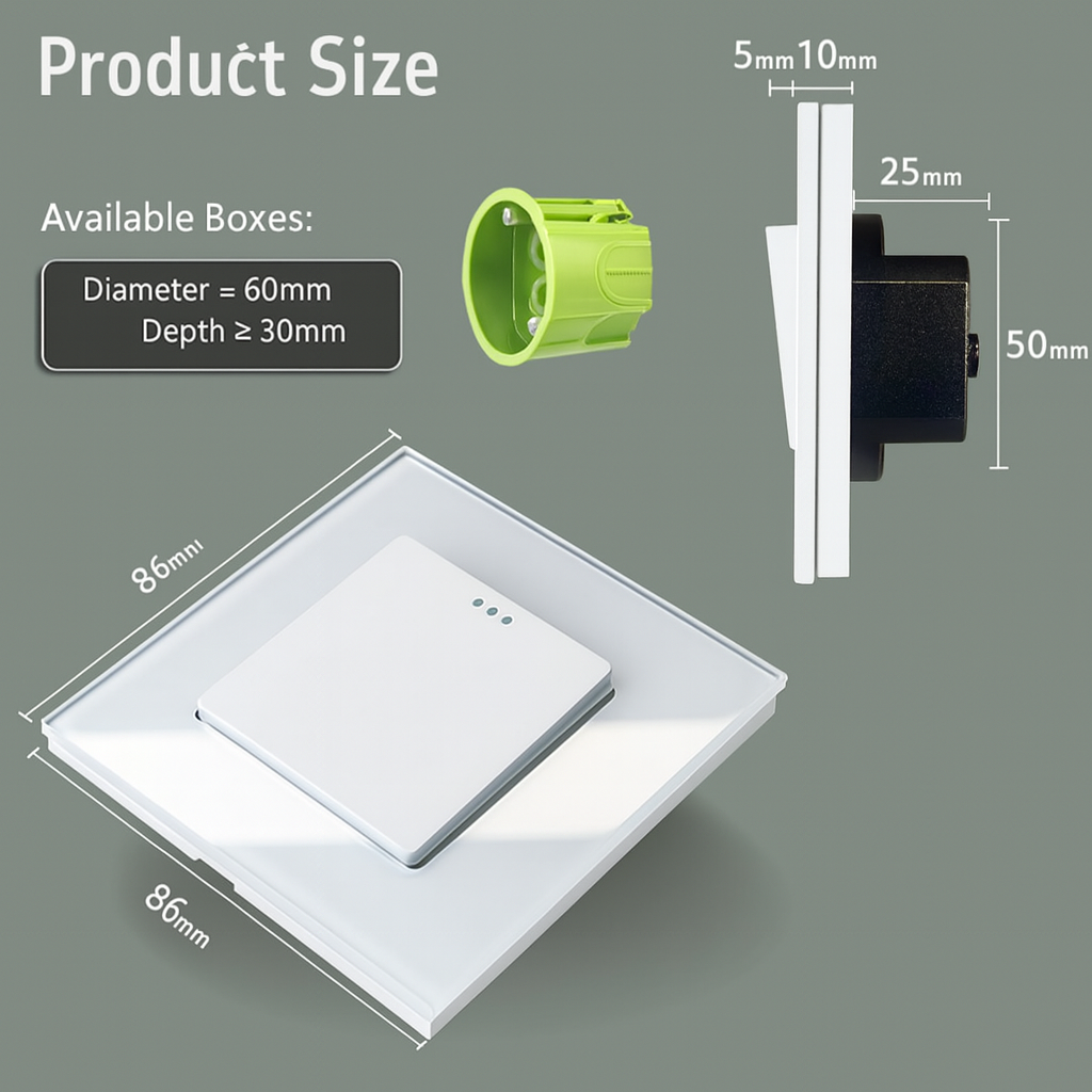 Sleek Glass White Rocker Light Switch, Single 1-Way Flush-Mounted Button Design