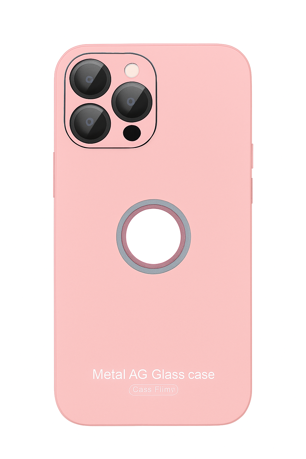 Luxury pink AG metal and glass protective case for iPhone 14 Pro with built-in camera lens protection and full-body coverage