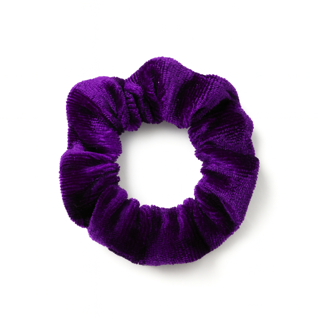 Purple velvet skinny hair scrunchie soft mini ponytail holder elastic hair tie