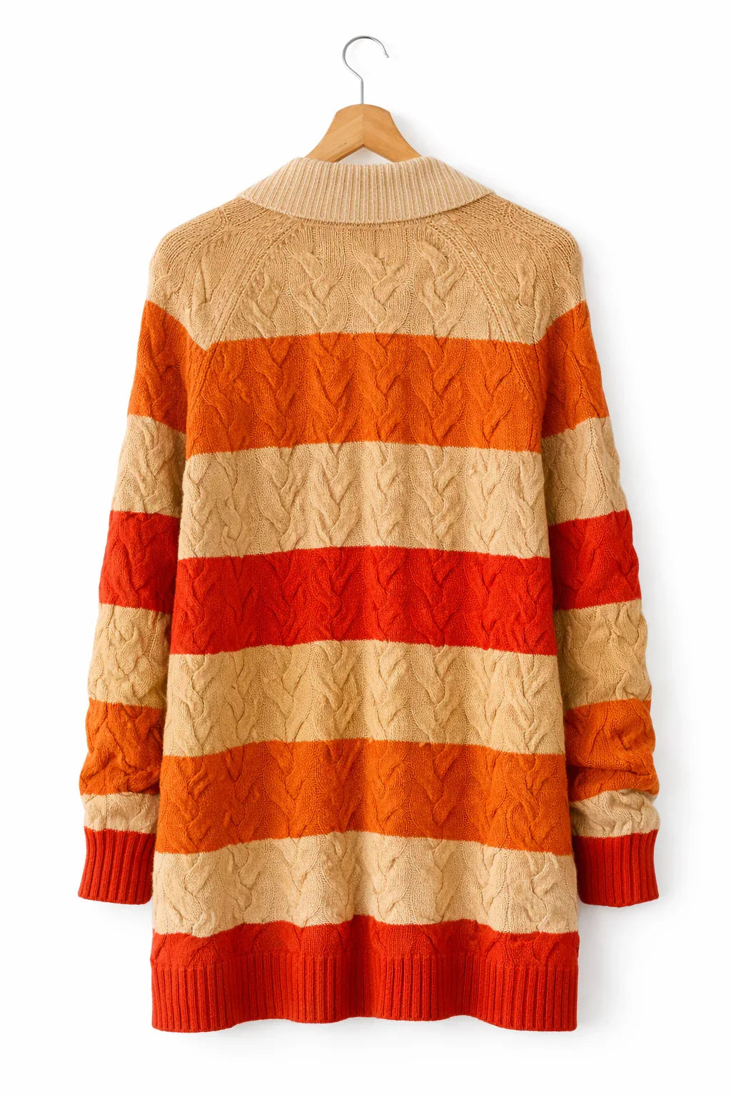 Lands' End Drifter Cable Knit Striped Cotton Cardigan With Buttons - Gomix Brands Outlet