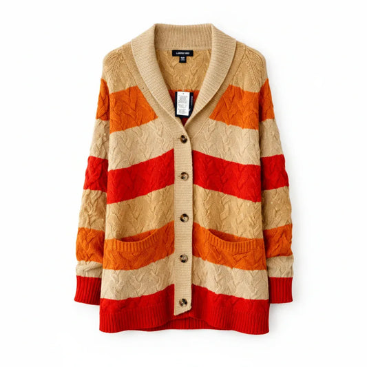 Lands' End Drifter Cable Knit Striped Cotton Cardigan With Buttons - Gomix Brands Outlet