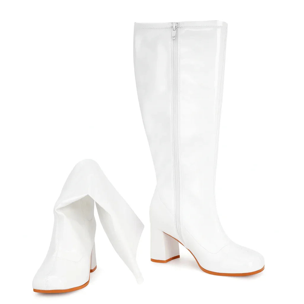 Funtasma Gogo-300X White Plus Size Patent Block Heel Boot - Gomix Brands Outlet