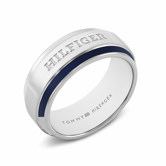 Tommy Hilfiger Men's Stainless Steel Ring with Signature Enamel Logo, Size 62