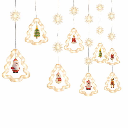 Warm LED Christmas Garland with Santa Snowman and Snowflake Ornaments – 10 Light String