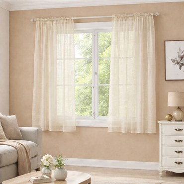 WOLTU Transparent Curtain with Ruffled Tape, Linen look - 140 x 145 cm