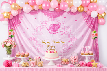 Party Collection Elegant Pink Birthday Backdrop Satin - Party Decoration Banner