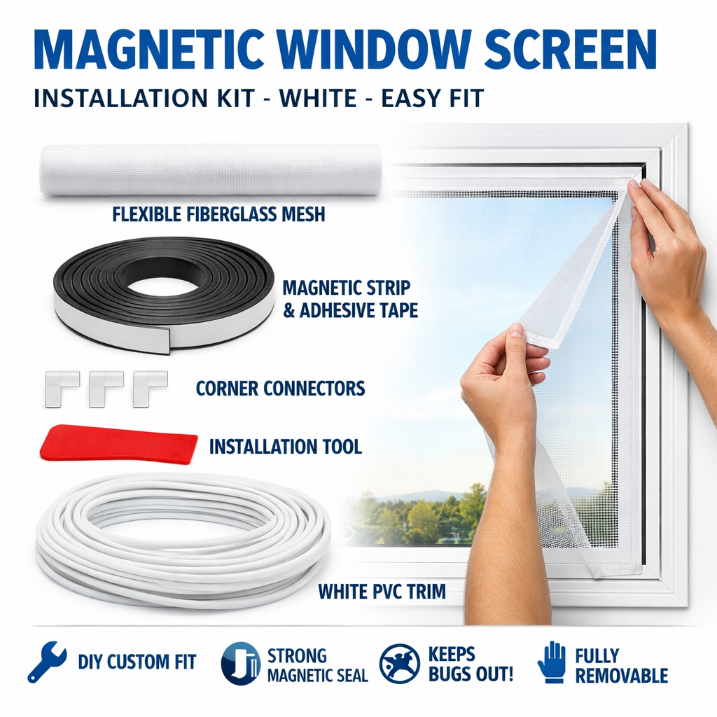 Magnetic Window Screen InstallationKit – White – Easy Fit
