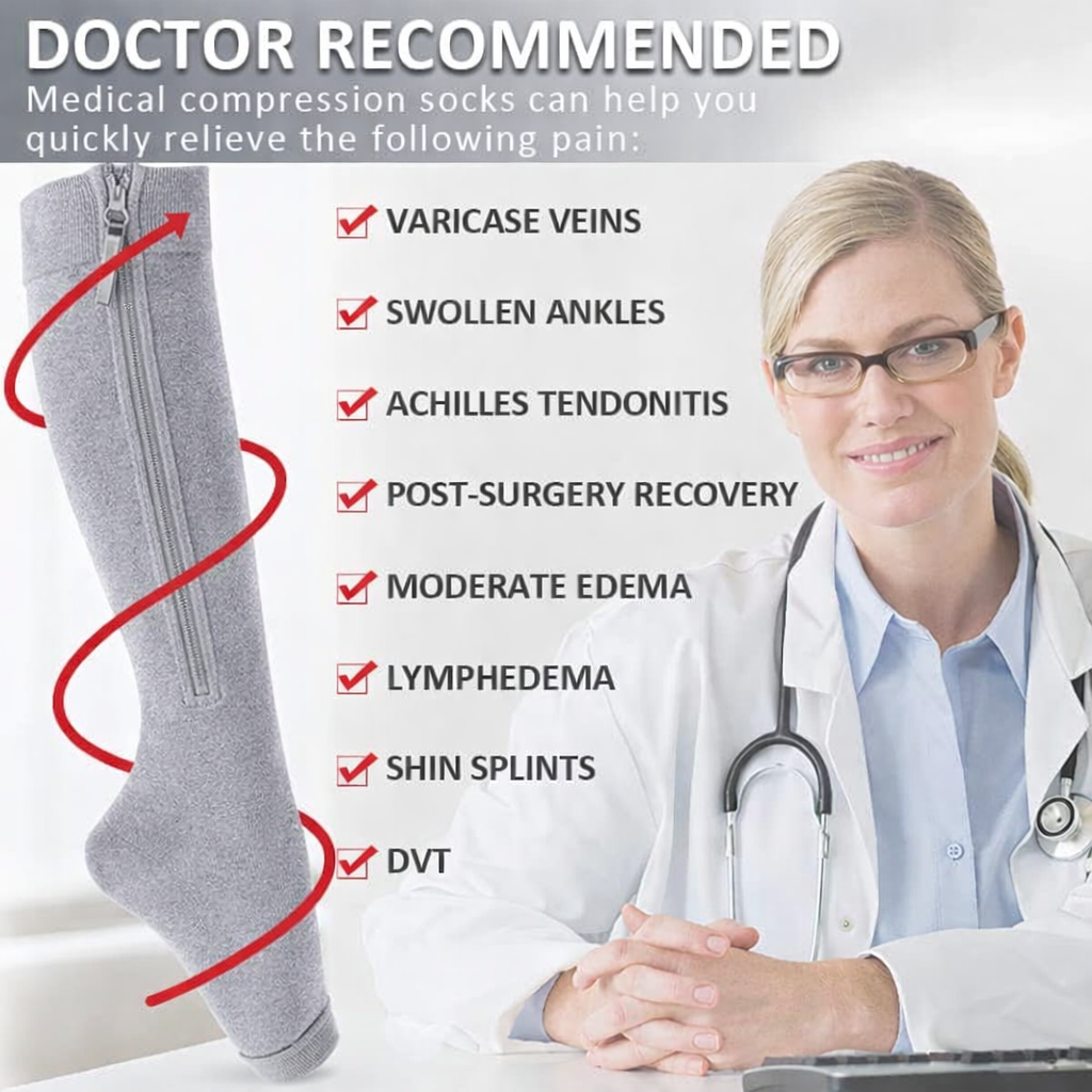 Ailaka Knee-High Zippered Medical Compression Socks 15-20 mmHg