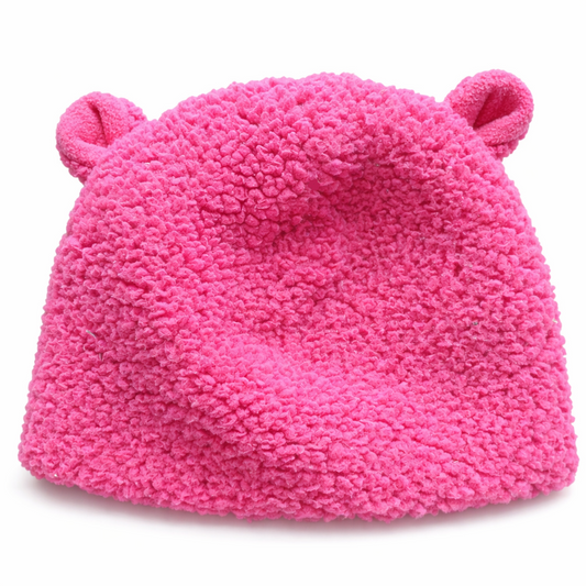 Cat & Jack Girls Pink Sherpa-Like Knit Hat with Cute Animal Ears