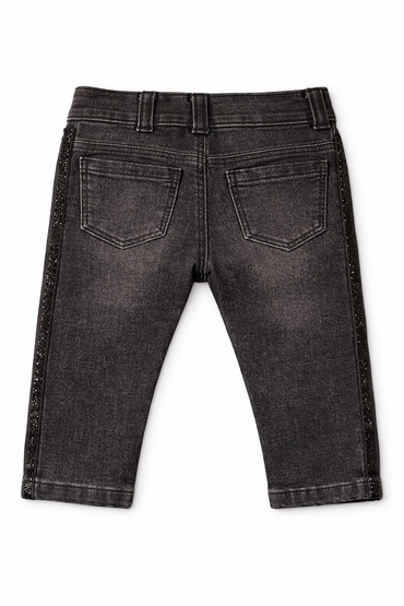 Okie Dokie Baby Girls Black Skinny Jeans with Glitter Side Stripe
