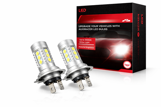 AUXIRACER H7 LED bulb, CSP chip 6500K 600%, automotive H7 LED high and low beam bulb, outdoor bulb, replacement for halogen and xenon (2 lamps)