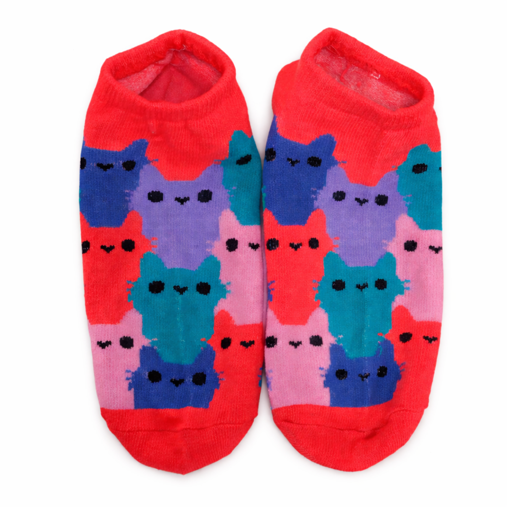 Socks Cute Cat Pattern Ankle Socks – Multicolor (Red Base)
