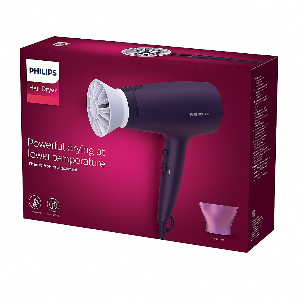 Philips 3000 Series 2100W Hair Dryer with ThermoProtect Attachment BHD340/10