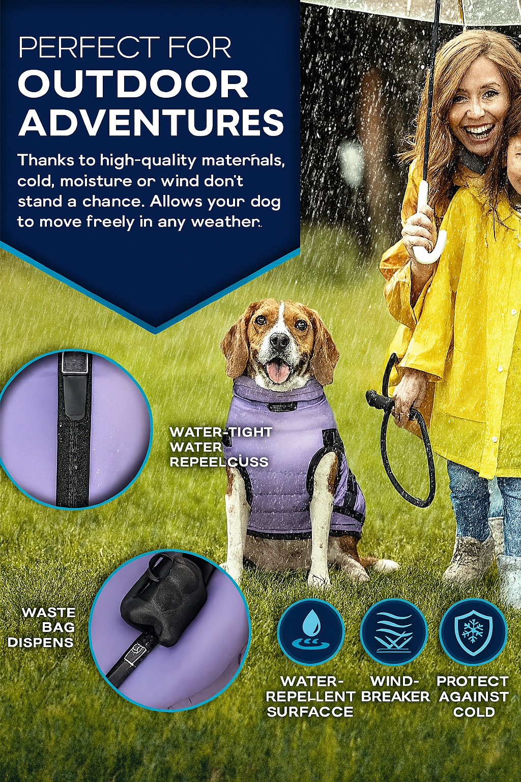 Tresko Reflective Waterproof Winter Dog Coat with Harness and Leash Hole