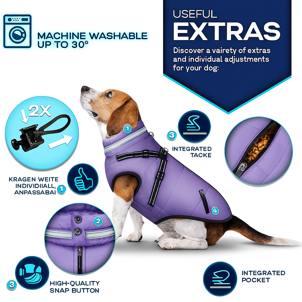 Tresko Reflective Waterproof Winter Dog Coat with Harness and Leash Hole