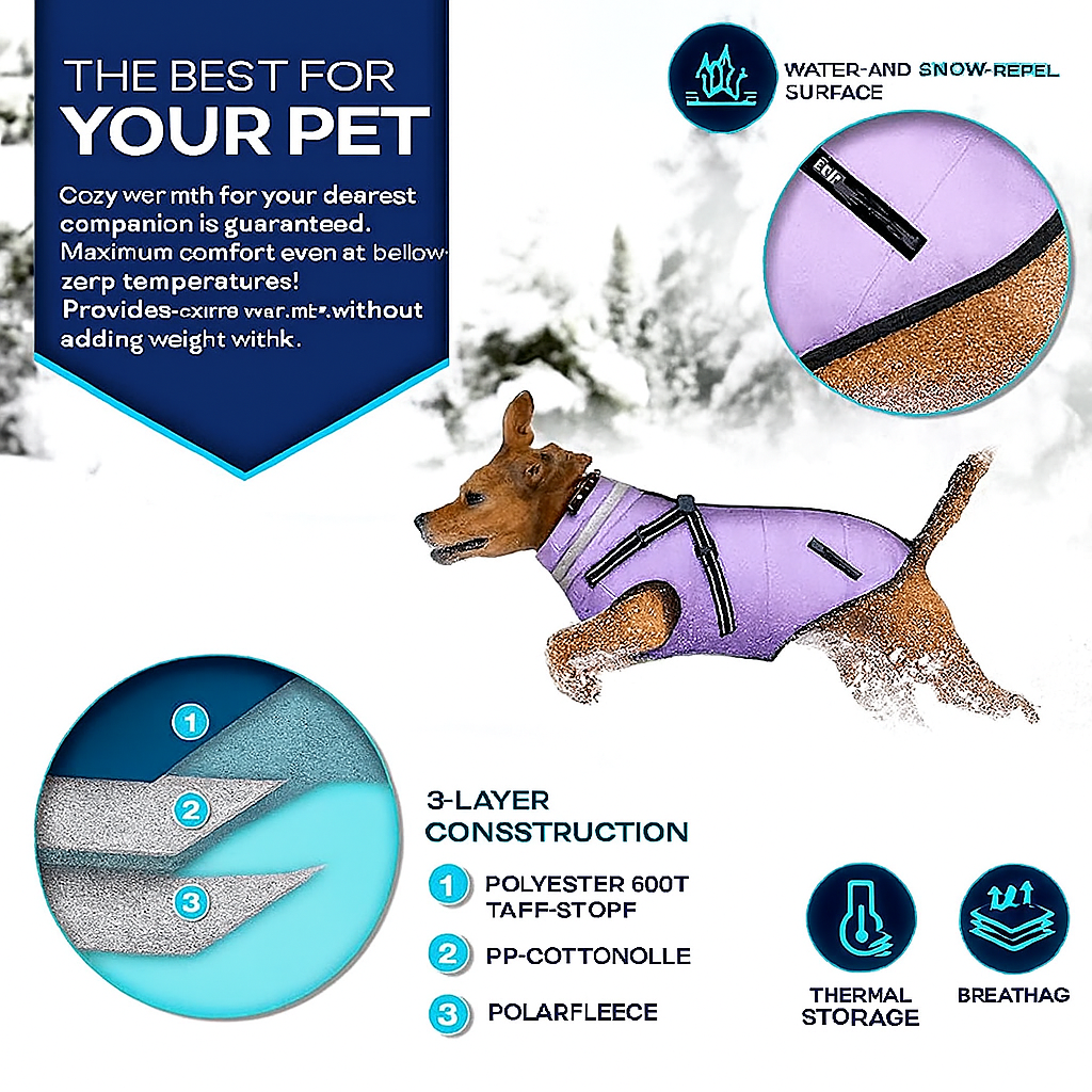 Tresko Reflective Waterproof Winter Dog Coat with Harness and Leash Hole