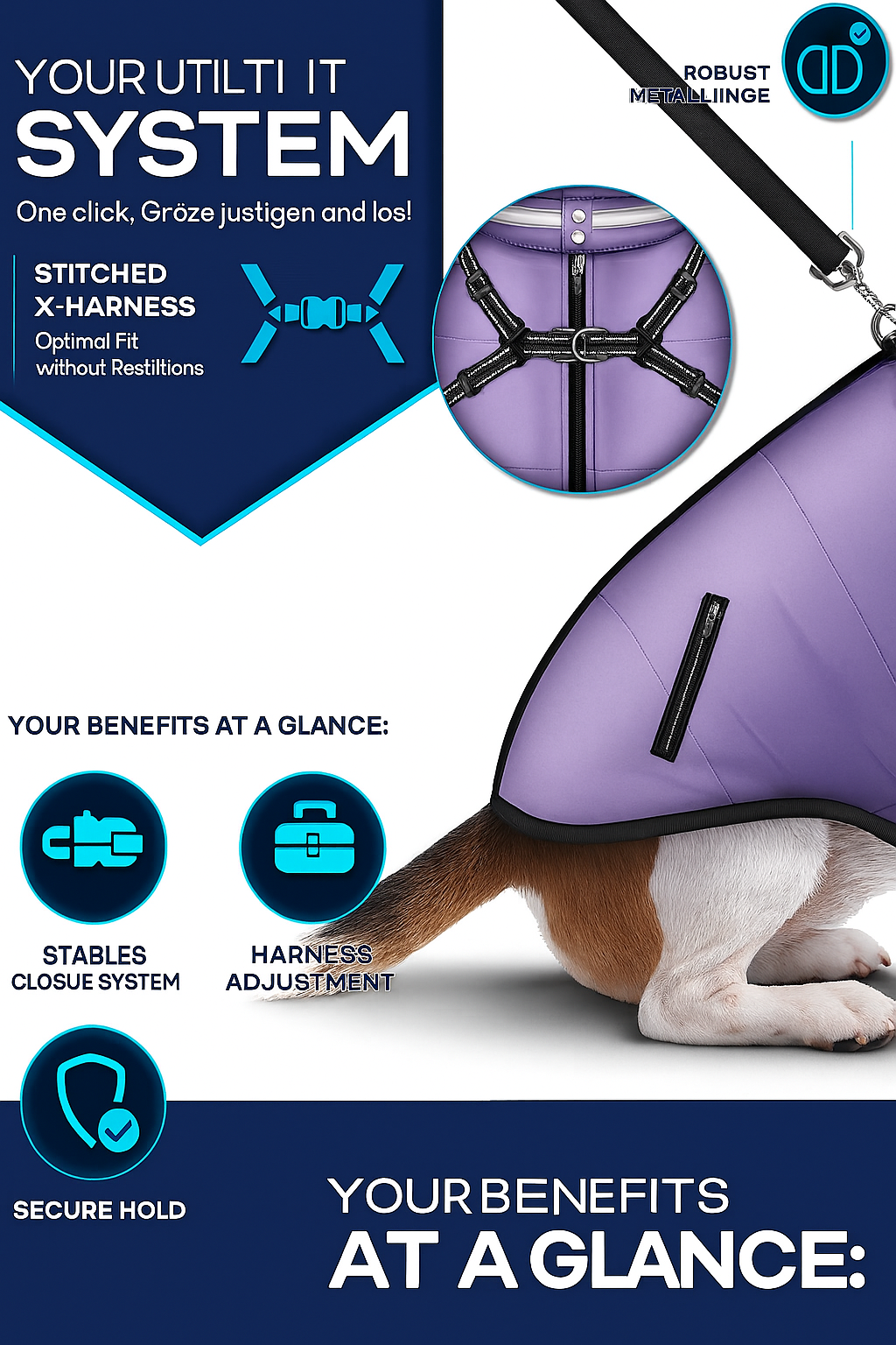 Tresko Reflective Waterproof Winter Dog Coat with Harness and Leash Hole