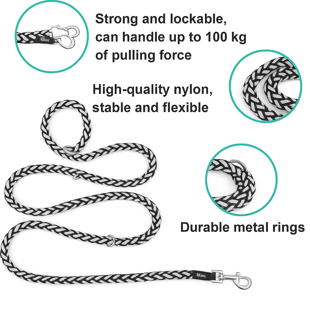 Reflective Dog Leash - Adjustable Dual Clip Lead