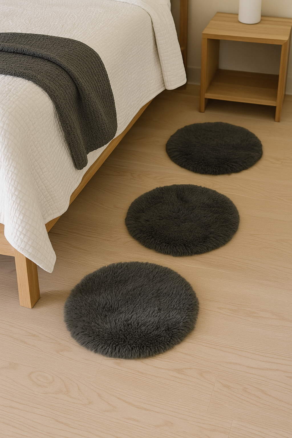 CB Home Style Faux Fur Rug - Anthracite Round Seat Cushion Set of 3