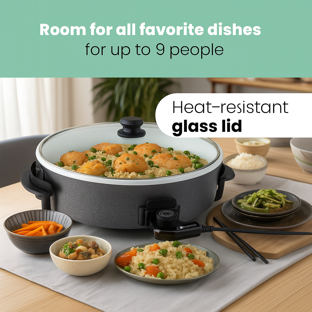 Clatronic Party Pan: Multifunctional Ceramic Coated Electric Roasting Dish with Lid