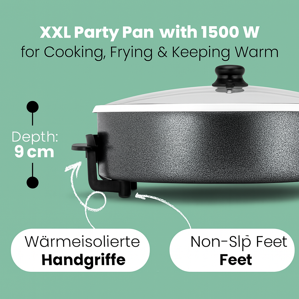 Clatronic Party Pan: Multifunctional Ceramic Coated Electric Roasting Dish with Lid