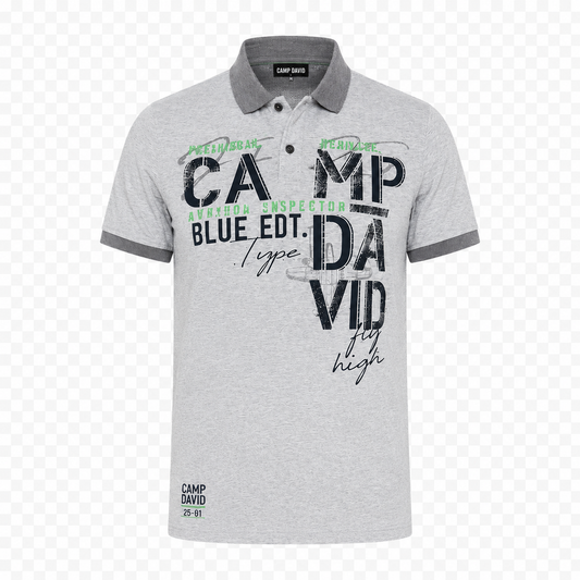 Camp David Men's Polo Shirt Grey Short Sleeve Cotton Blend
